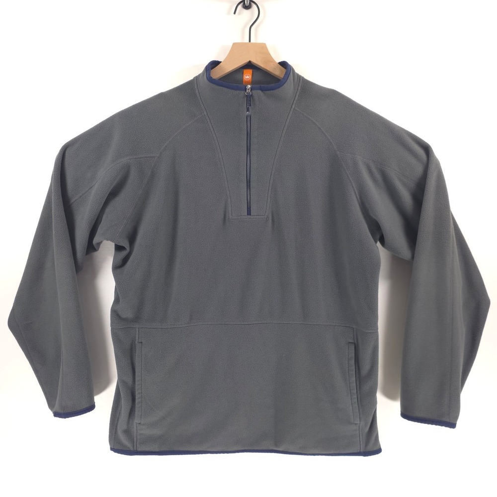 Peter Millar Mens Fleece Pullover 1/4 Zip XL Grey Navy Trim Kangaroo Pocket